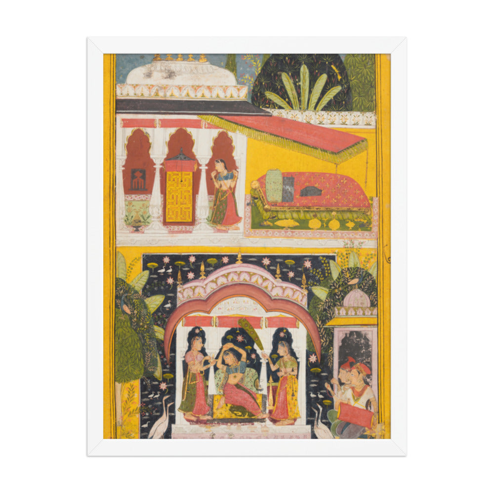 A Royal Woman in a Pavilion: Desavarari Ragini of Dipak, from a Ragamala — Restored Rajput Wall Art — view 5