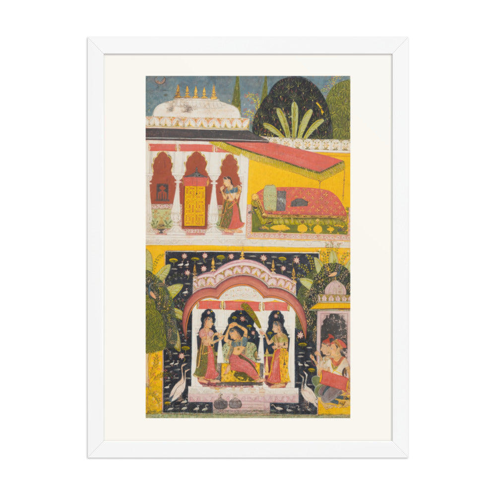A Royal Woman in a Pavilion: Desavarari Ragini of Dipak, from a Ragamala — Restored Rajput Wall Art — view 5