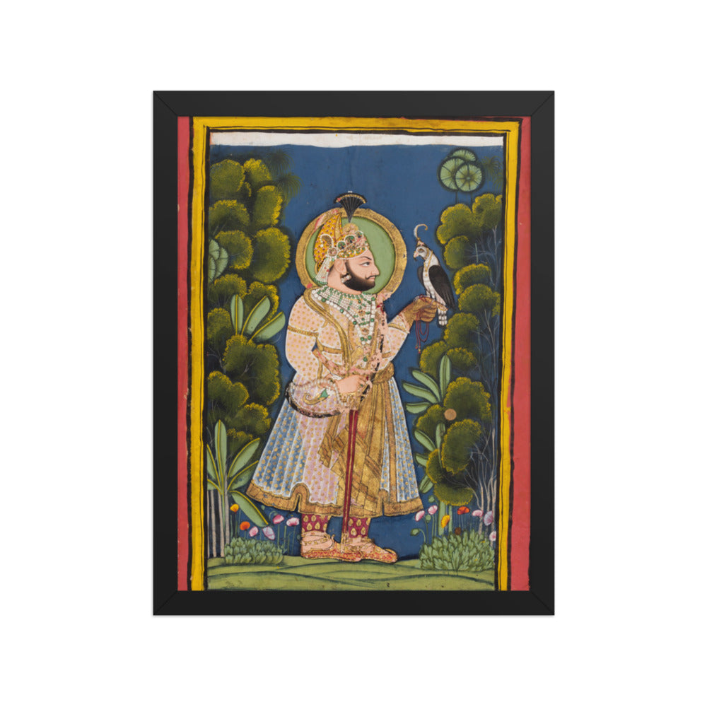 Maharana Jawan Singh of Mewar (r. 1828–38) Holding a Falcon — Restored Rajput Wall Art — view 2