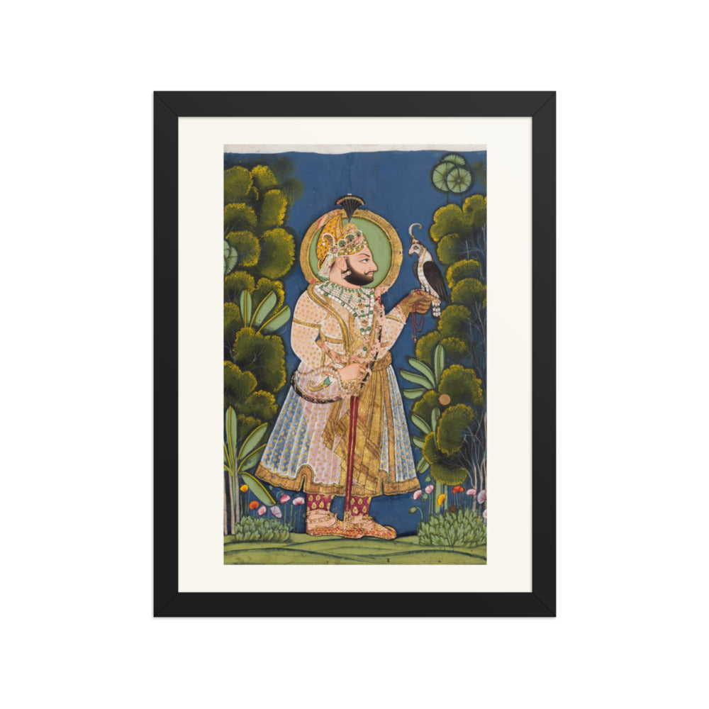 Maharana Jawan Singh of Mewar (r. 1828–38) Holding a Falcon — Restored Rajput Wall Art — view 2