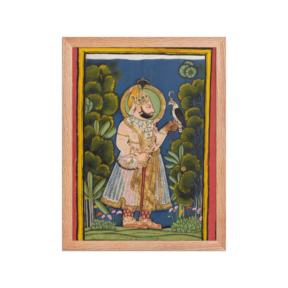 Maharana Jawan Singh of Mewar (r. 1828–38) Holding a Falcon — Restored Rajput Wall Art — view 4