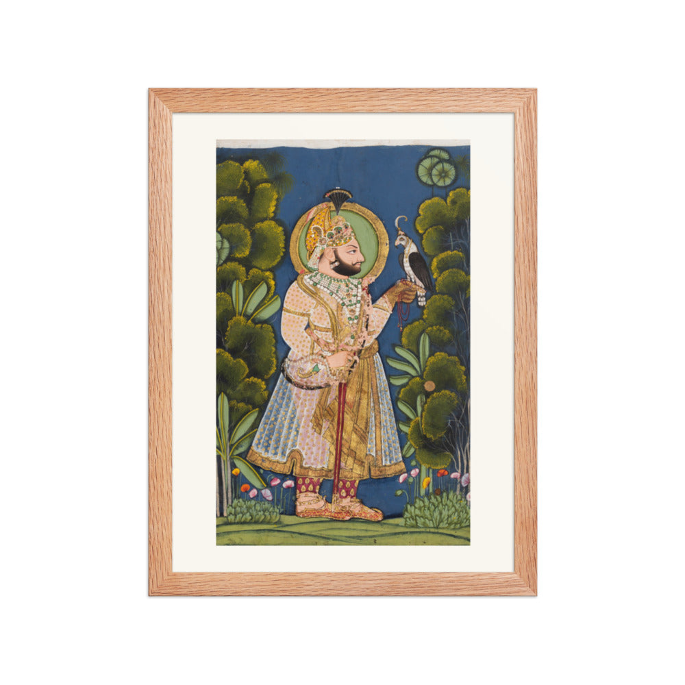 Maharana Jawan Singh of Mewar (r. 1828–38) Holding a Falcon — Restored Rajput Wall Art — view 4