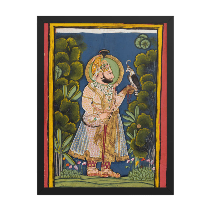 Maharana Jawan Singh of Mewar (r. 1828–38) Holding a Falcon — Restored Rajput Wall Art