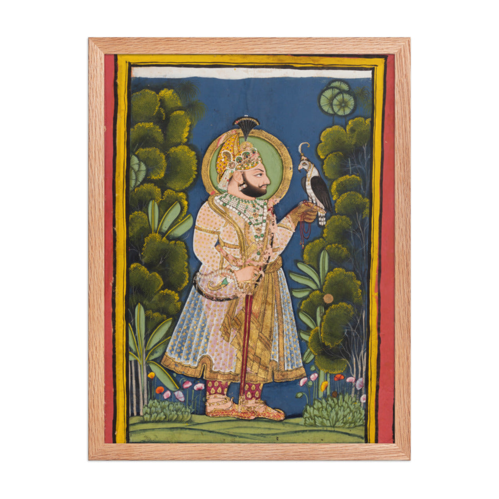 Maharana Jawan Singh of Mewar (r. 1828–38) Holding a Falcon — Restored Rajput Wall Art — view 3