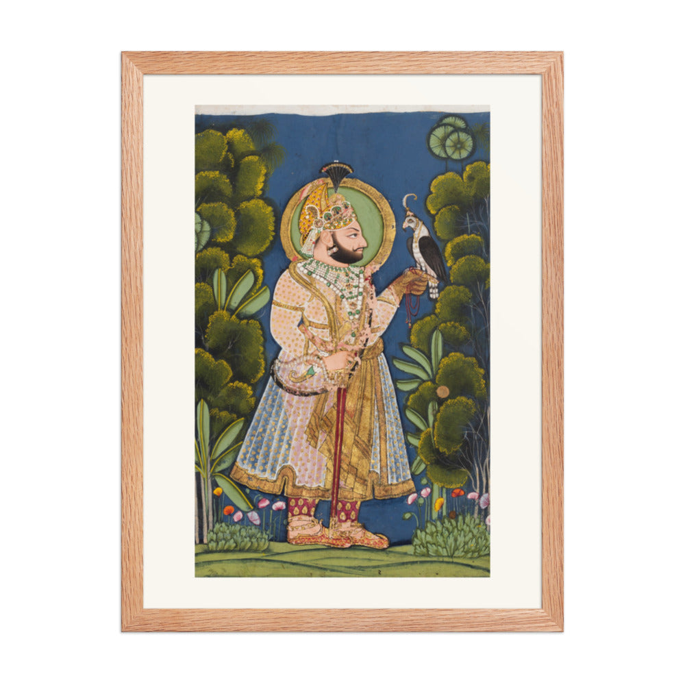 Maharana Jawan Singh of Mewar (r. 1828–38) Holding a Falcon — Restored Rajput Wall Art — view 3