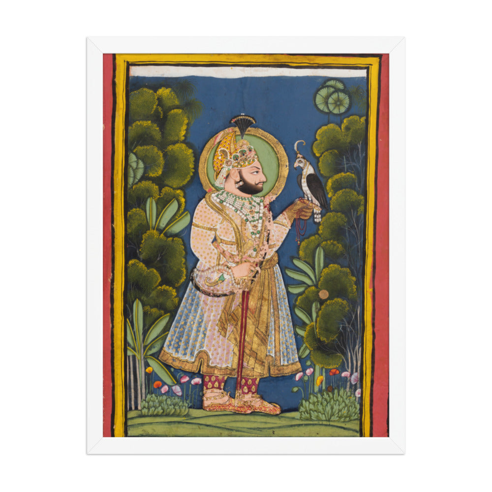 Maharana Jawan Singh of Mewar (r. 1828–38) Holding a Falcon — Restored Rajput Wall Art — view 5