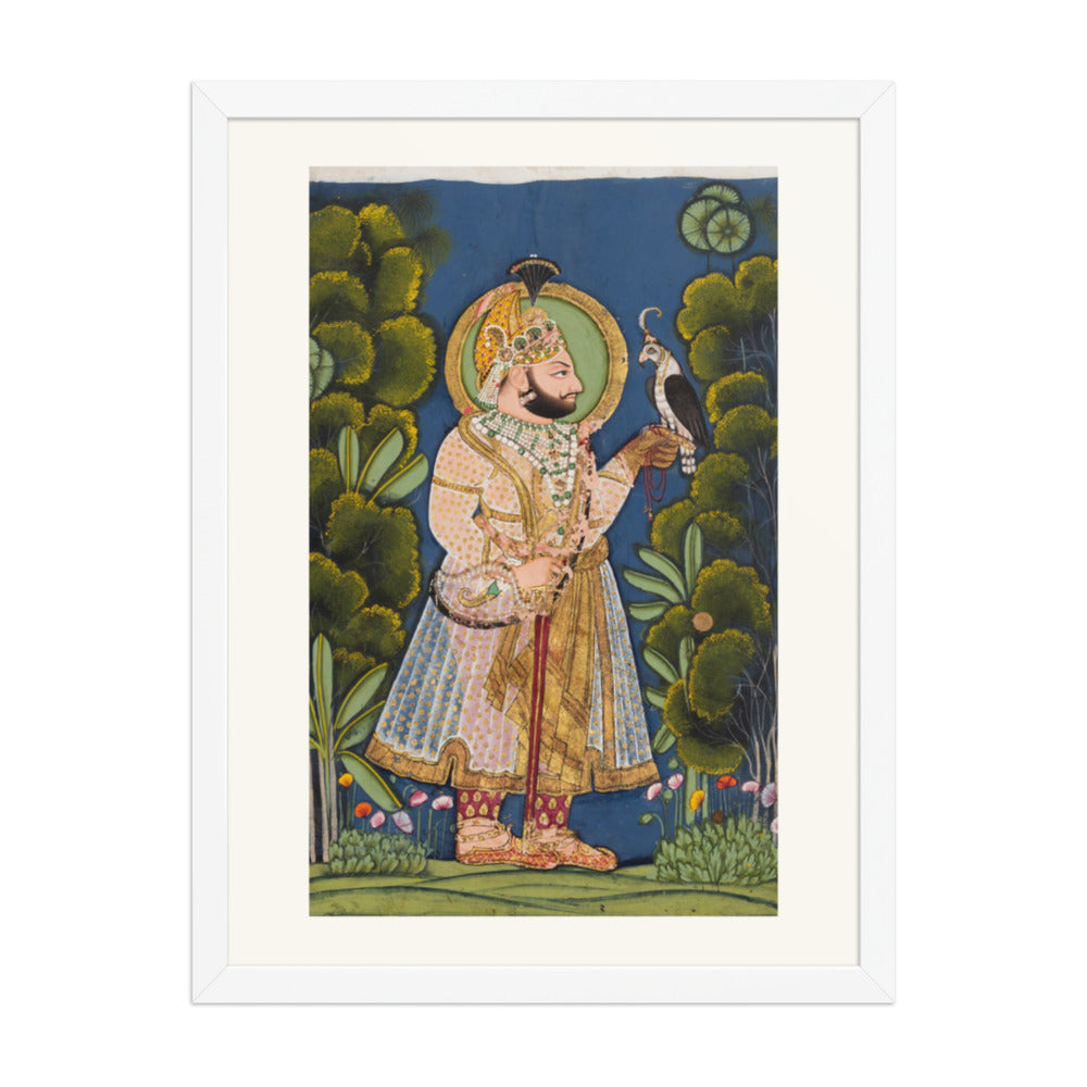 Maharana Jawan Singh of Mewar (r. 1828–38) Holding a Falcon — Restored Rajput Wall Art — view 5