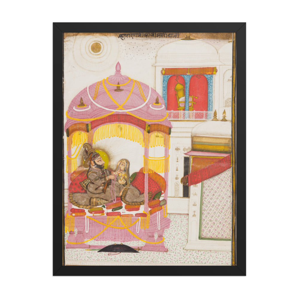 Maharana Bhim Singh of Mewar (r. 1778–1828) with a Consort — Restored Rajput Wall Art — view 1