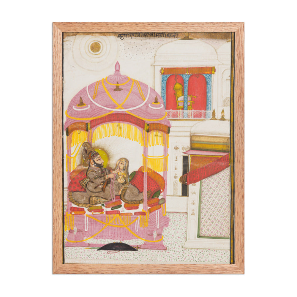 Maharana Bhim Singh of Mewar (r. 1778–1828) with a Consort — Restored Rajput Wall Art — view 3