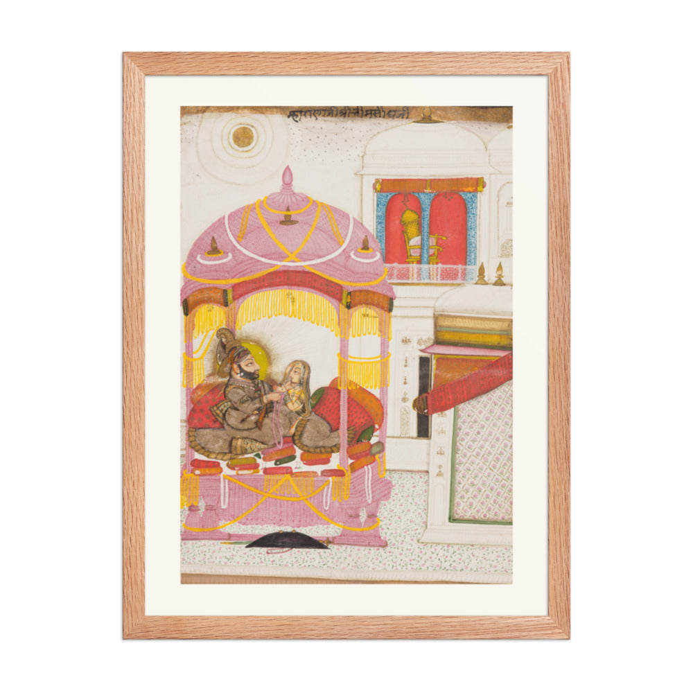 Maharana Bhim Singh of Mewar (r. 1778–1828) with a Consort — Restored Rajput Wall Art — view 3