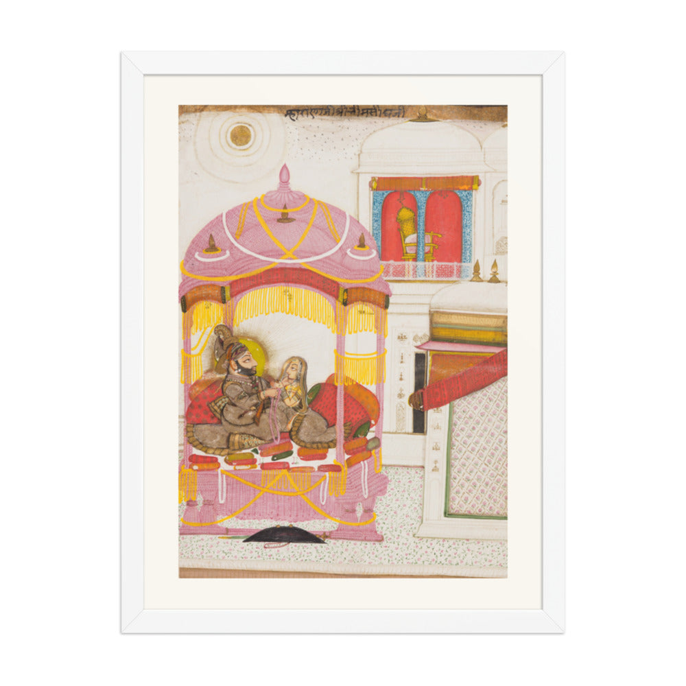 Maharana Bhim Singh of Mewar (r. 1778–1828) with a Consort — Restored Rajput Wall Art — view 5