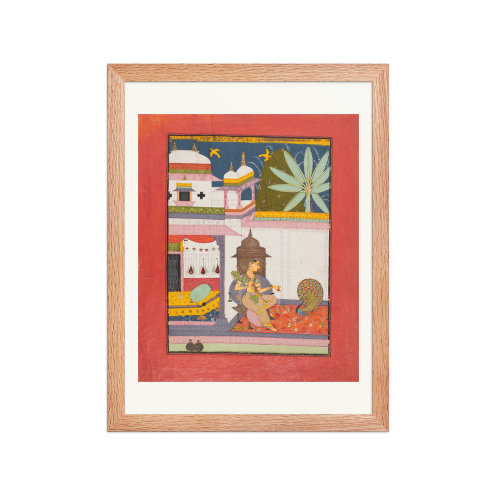 Woman Addressing a Peacock: Gujari Ragini of Megh, from a Ragamala — Restored Rajput Wall Art — view 4