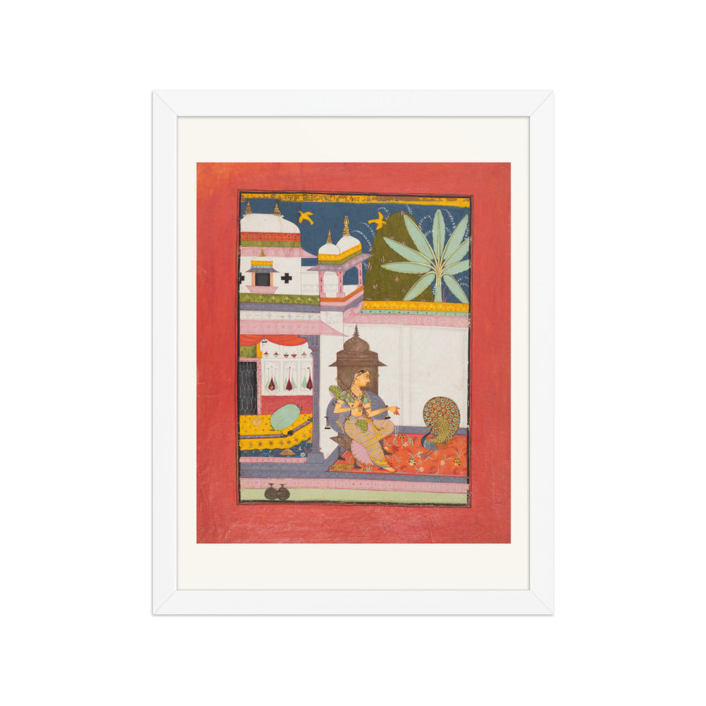 Woman Addressing a Peacock: Gujari Ragini of Megh, from a Ragamala — Restored Rajput Wall Art — view 6