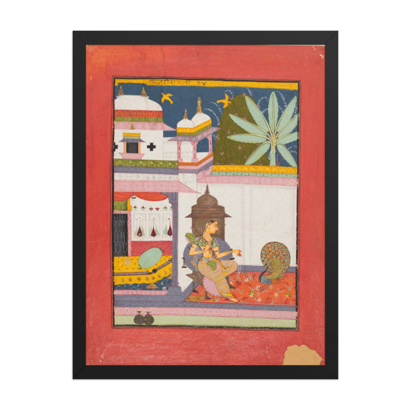 Woman Addressing a Peacock: Gujari Ragini of Megh, from a Ragamala — Restored Rajput Wall Art