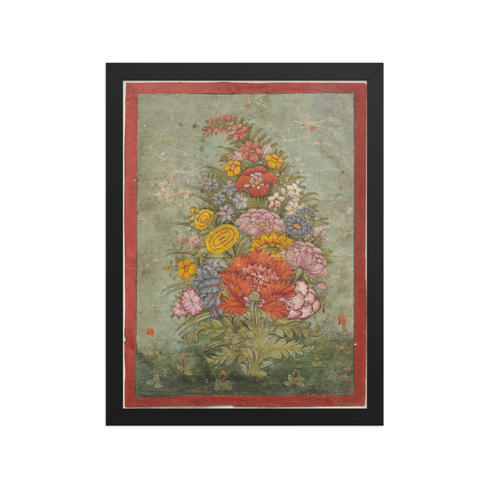 Still Life: Bouquet of Flowers Emerging from the Grass — Restored Rajput Wall Art — view 2