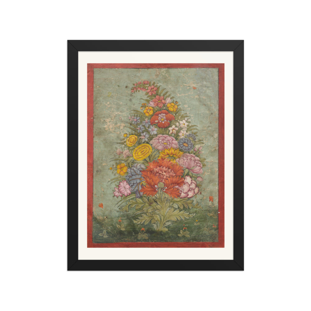 Still Life: Bouquet of Flowers Emerging from the Grass — Restored Rajput Wall Art — view 2