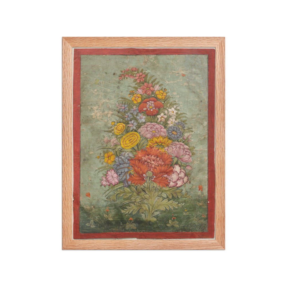 Still Life: Bouquet of Flowers Emerging from the Grass — Restored Rajput Wall Art — view 4