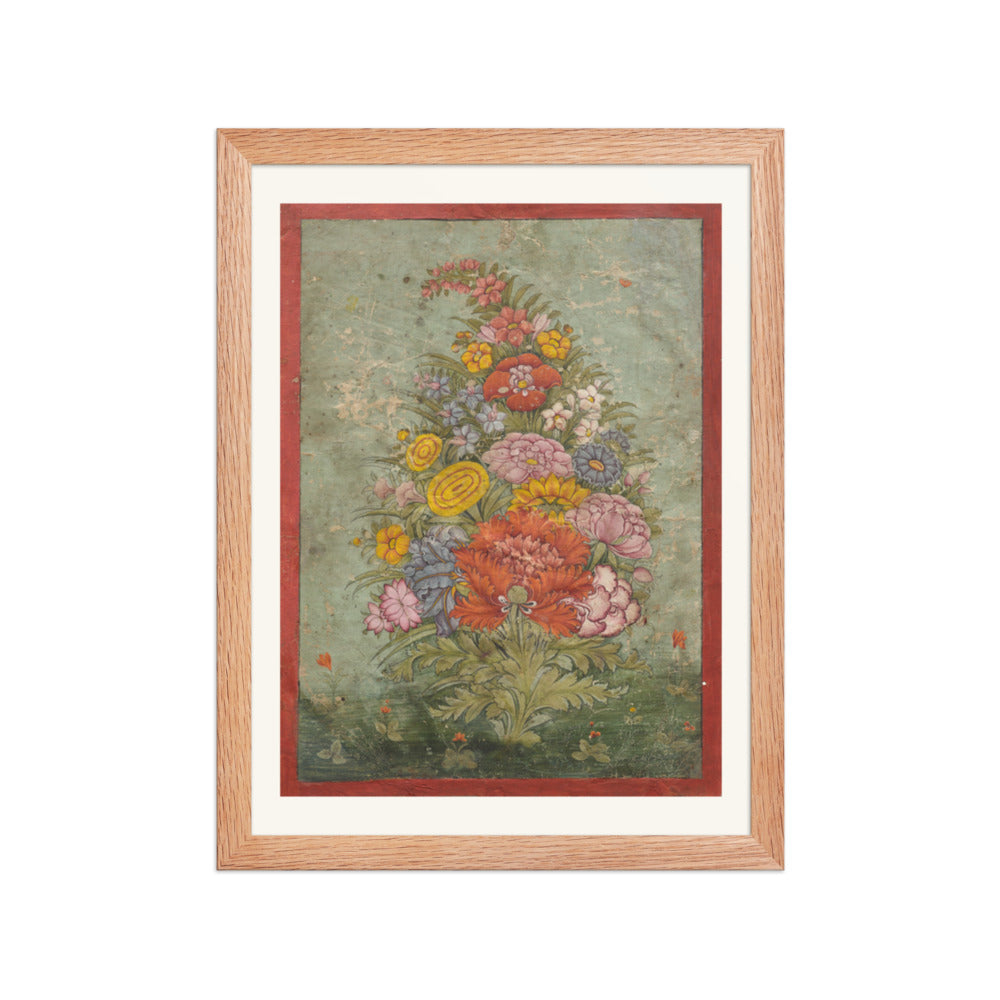 Still Life: Bouquet of Flowers Emerging from the Grass — Restored Rajput Wall Art — view 4