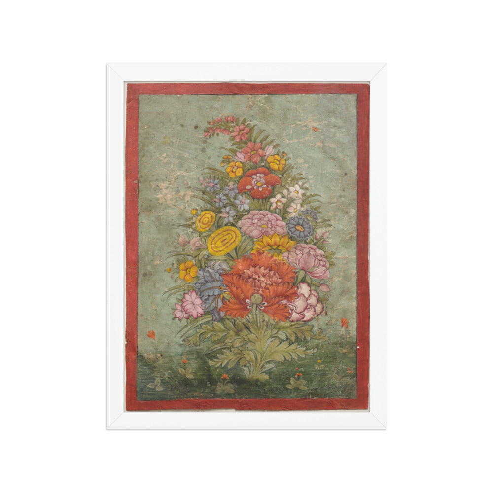 Still Life: Bouquet of Flowers Emerging from the Grass — Restored Rajput Wall Art — view 6