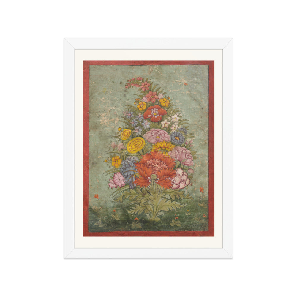 Still Life: Bouquet of Flowers Emerging from the Grass — Restored Rajput Wall Art — view 6
