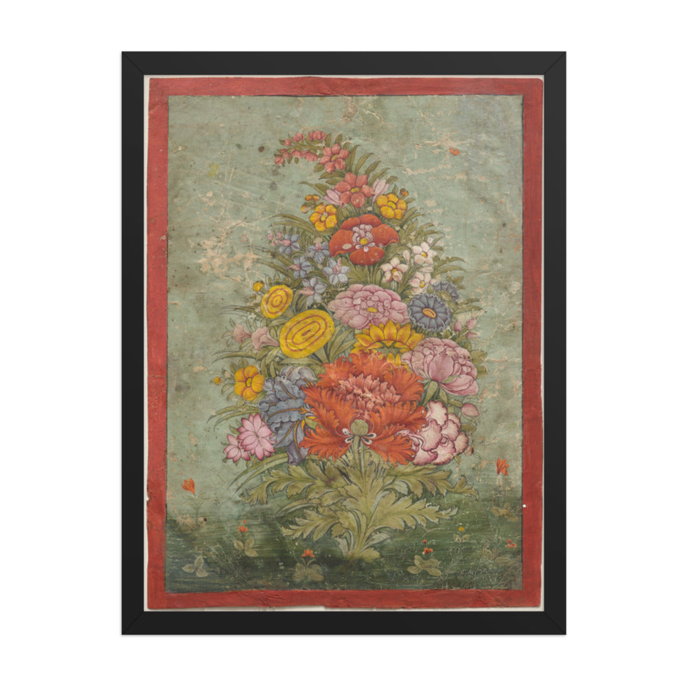 Still Life: Bouquet of Flowers Emerging from the Grass — Restored Rajput Wall Art — view 1