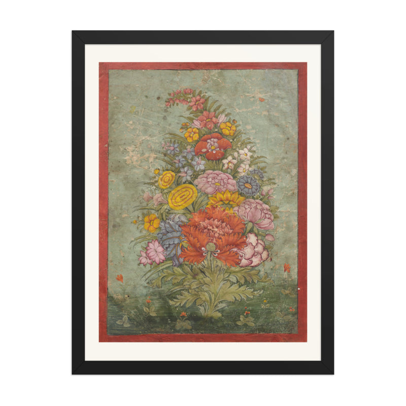 Still Life: Bouquet of Flowers Emerging from the Grass — Restored Rajput Wall Art