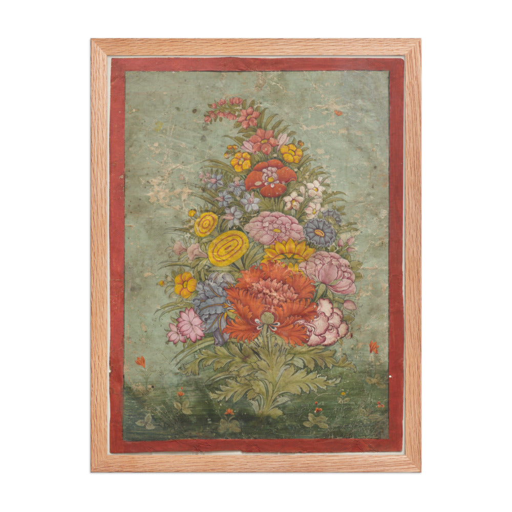 Still Life: Bouquet of Flowers Emerging from the Grass — Restored Rajput Wall Art — view 3