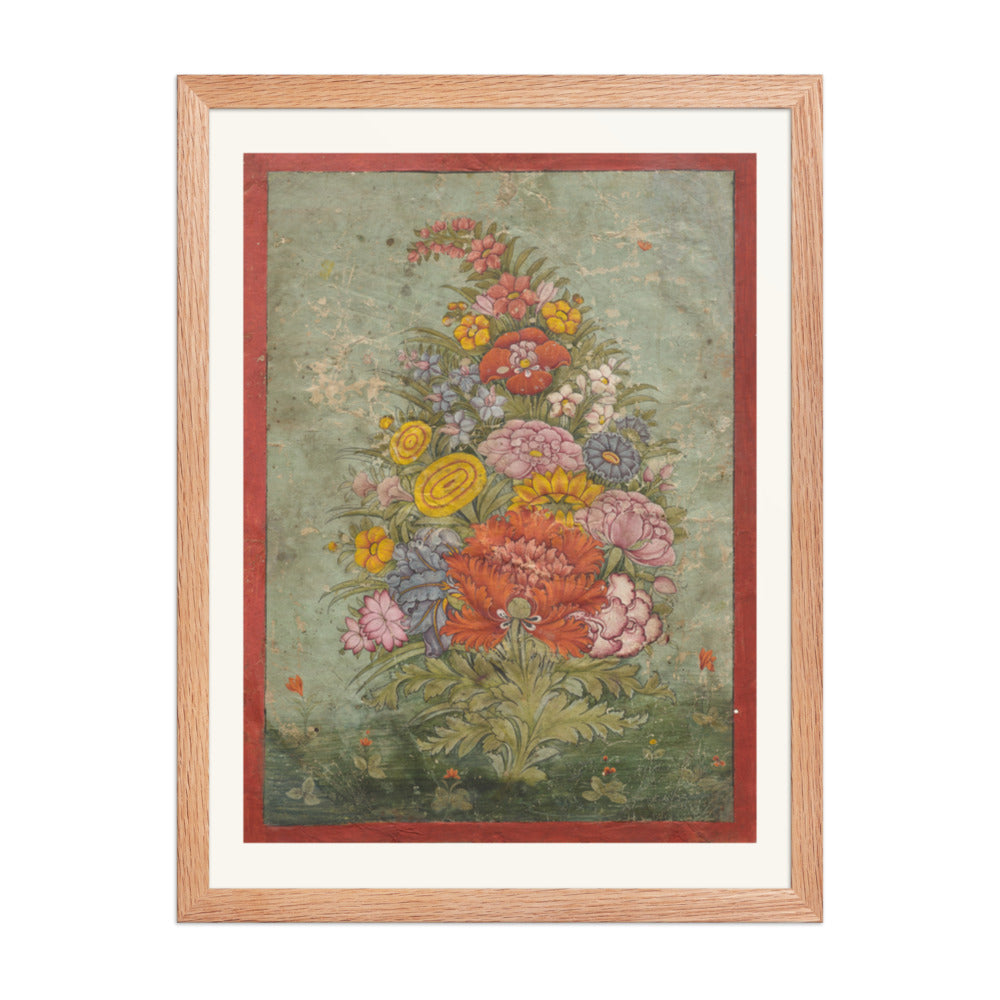 Still Life: Bouquet of Flowers Emerging from the Grass — Restored Rajput Wall Art — view 3