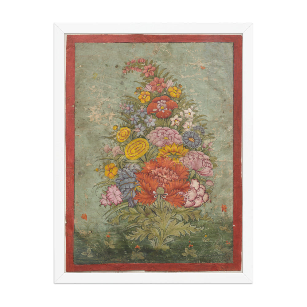 Still Life: Bouquet of Flowers Emerging from the Grass — Restored Rajput Wall Art — view 5