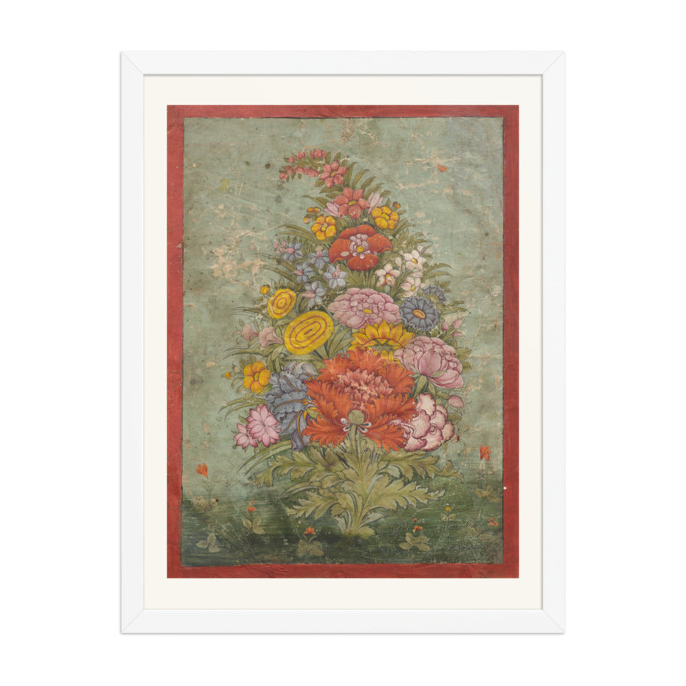 Still Life: Bouquet of Flowers Emerging from the Grass — Restored Rajput Wall Art — view 5