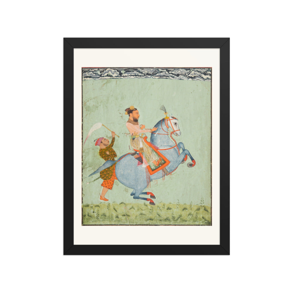Prince Mathu Singh of Jatoli on a Blue Horse Riding to Udaipur — Restored Rajput Wall Art — view 2