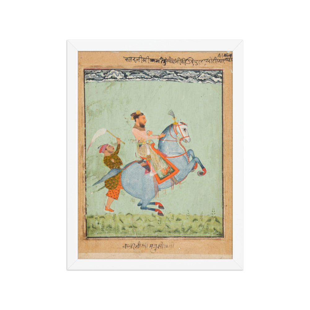 Prince Mathu Singh of Jatoli on a Blue Horse Riding to Udaipur — Restored Rajput Wall Art — view 6