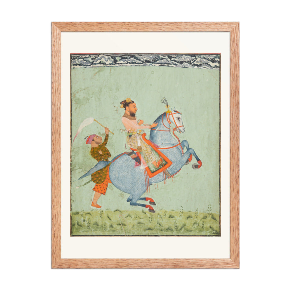 Prince Mathu Singh of Jatoli on a Blue Horse Riding to Udaipur — Restored Rajput Wall Art — view 3
