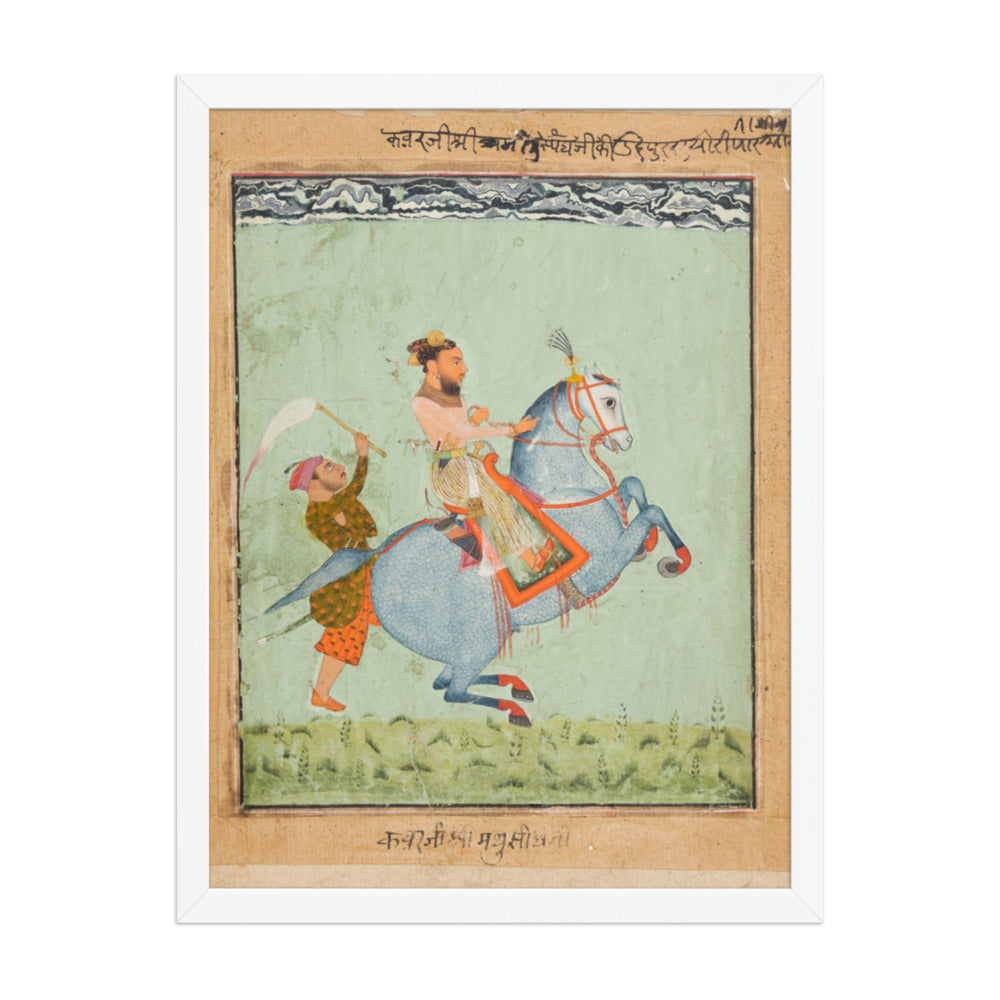 Prince Mathu Singh of Jatoli on a Blue Horse Riding to Udaipur — Restored Rajput Wall Art — view 5
