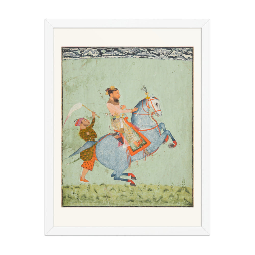 Prince Mathu Singh of Jatoli on a Blue Horse Riding to Udaipur — Restored Rajput Wall Art — view 5