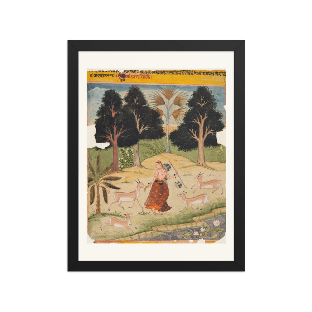 Woman Feeding Deer: Todi Ragini, from a Ragamala — Restored Rajput Wall Art — view 2