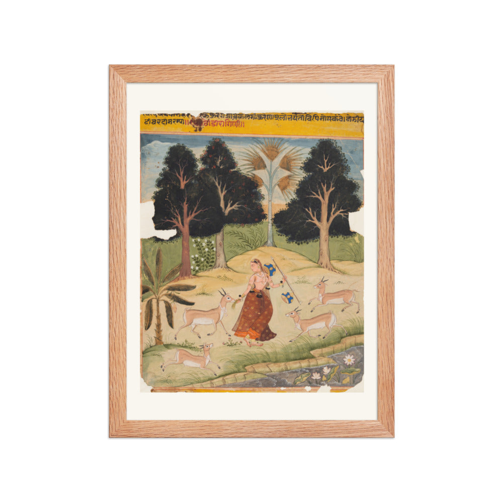 Woman Feeding Deer: Todi Ragini, from a Ragamala — Restored Rajput Wall Art — view 4