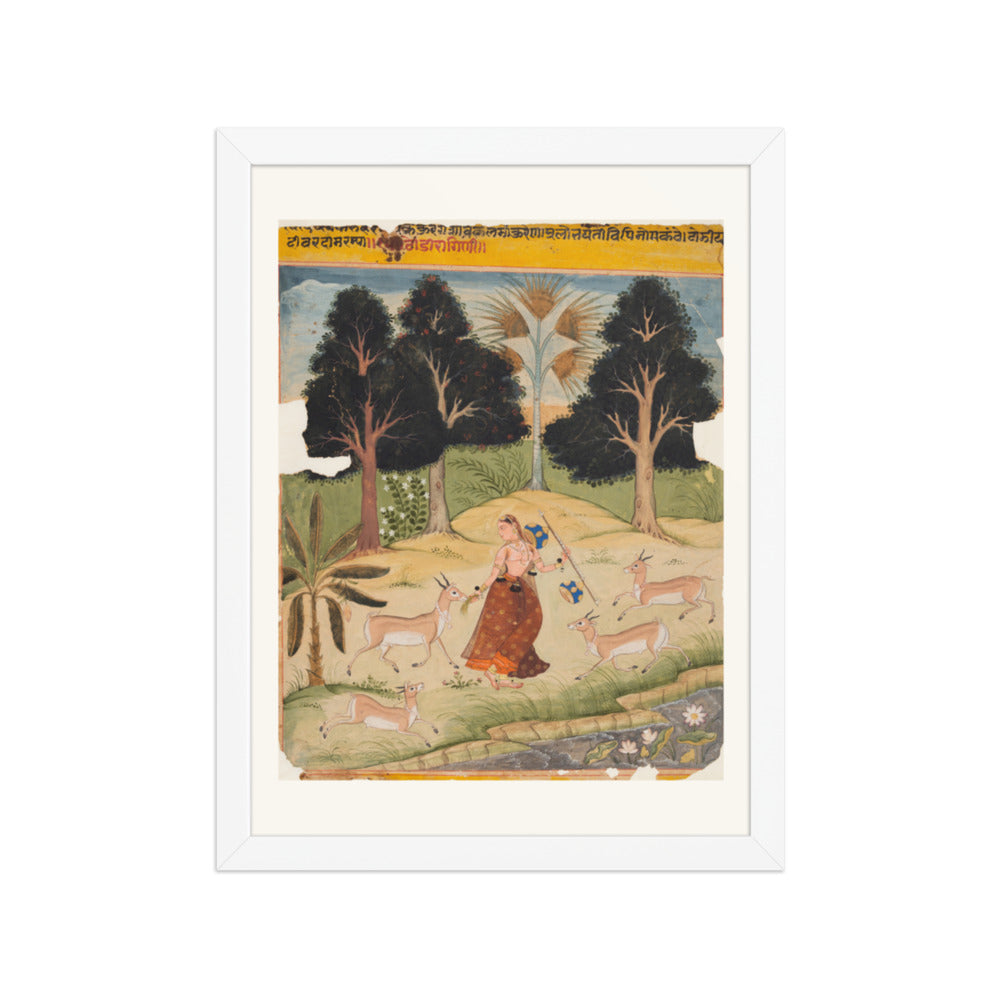 Woman Feeding Deer: Todi Ragini, from a Ragamala — Restored Rajput Wall Art — view 6