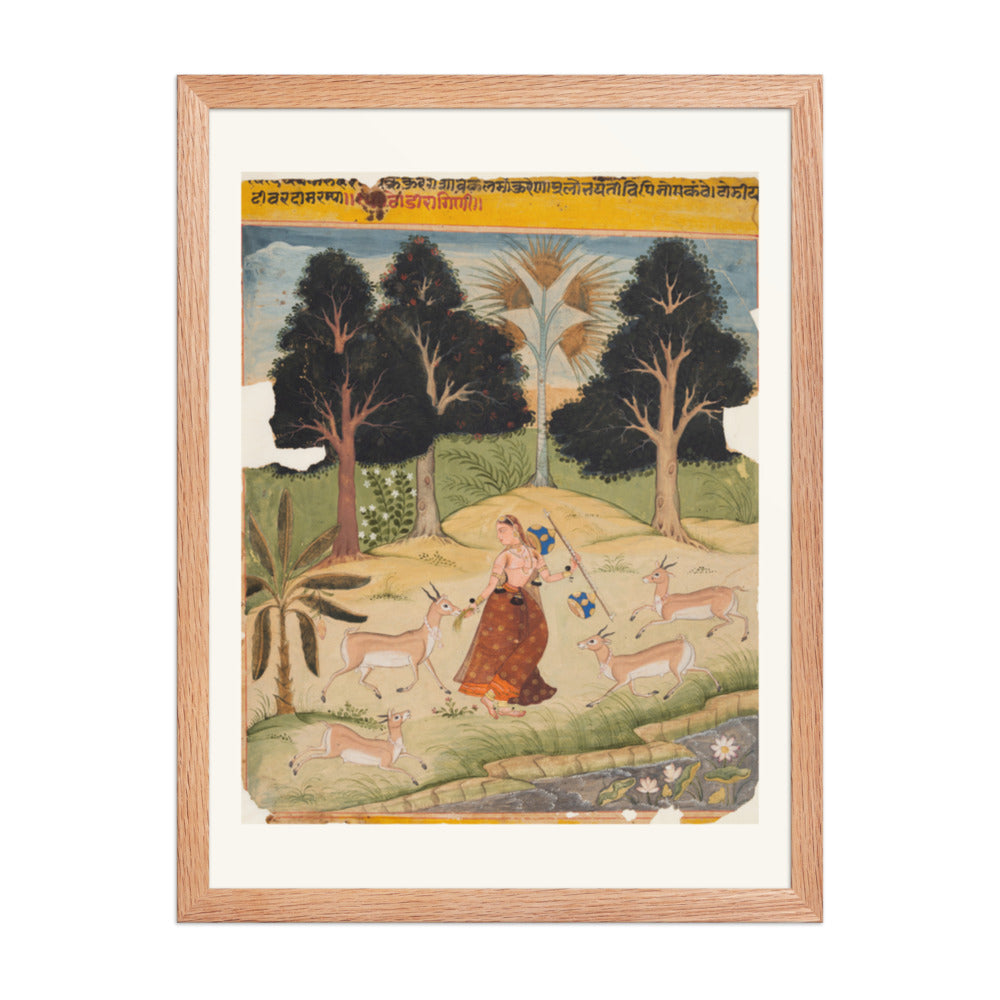 Woman Feeding Deer: Todi Ragini, from a Ragamala — Restored Rajput Wall Art — view 3