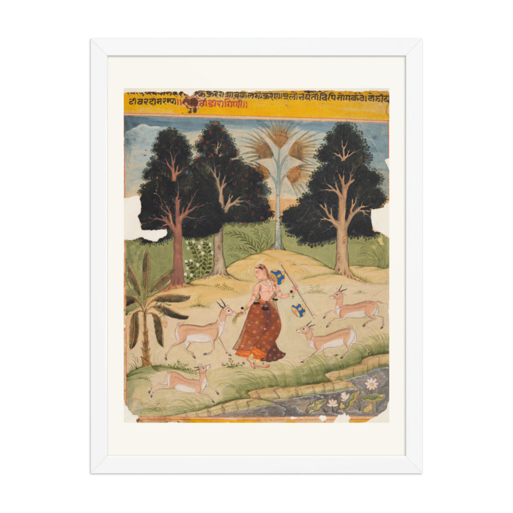 Woman Feeding Deer: Todi Ragini, from a Ragamala — Restored Rajput Wall Art — view 5