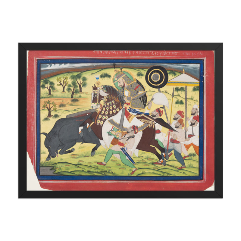 Maharao Ram Singh II of Kota (r. 1828–66) Hunting Buffalo — Restored Rajput Wall Art