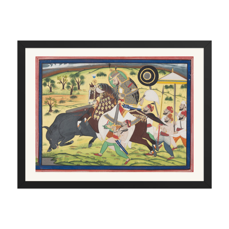Maharao Ram Singh II of Kota (r. 1828–66) Hunting Buffalo — Restored Rajput Wall Art