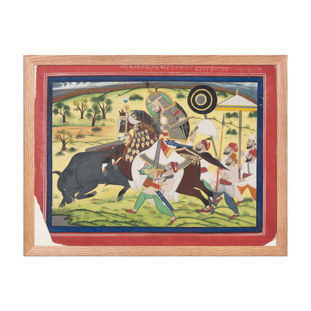 Maharao Ram Singh II of Kota (r. 1828–66) Hunting Buffalo — Restored Rajput Wall Art — view 3