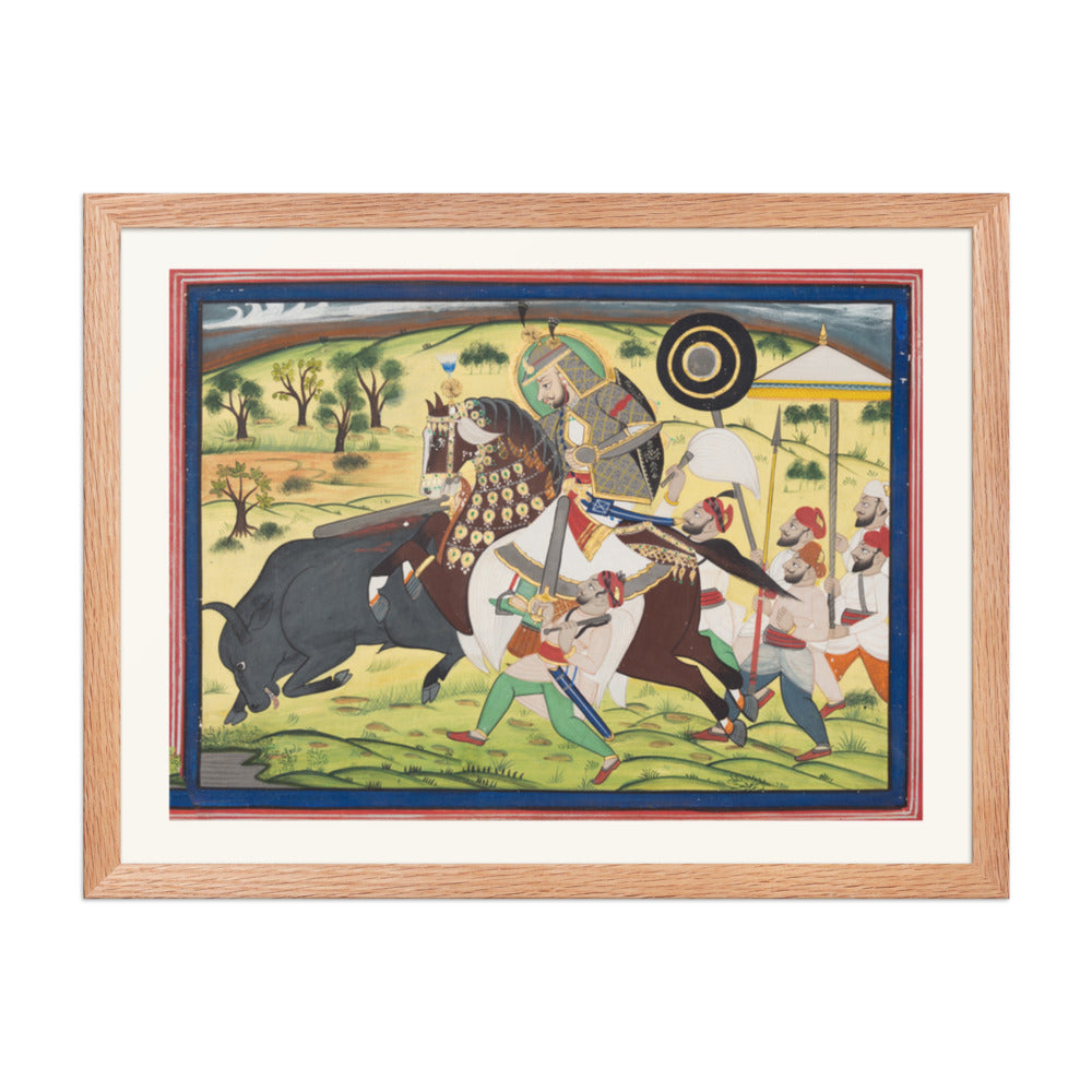 Maharao Ram Singh II of Kota (r. 1828–66) Hunting Buffalo — Restored Rajput Wall Art — view 3