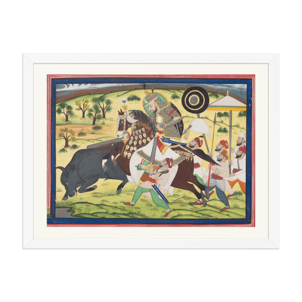 Maharao Ram Singh II of Kota (r. 1828–66) Hunting Buffalo — Restored Rajput Wall Art — view 5
