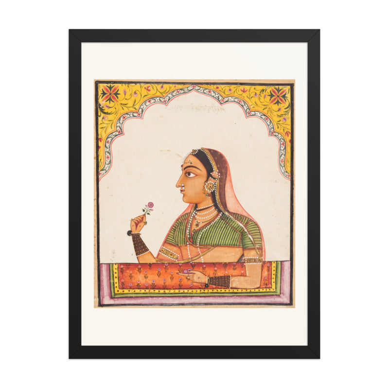 Noblewoman at a Jharokha Window — Restored Rajput Wall Art