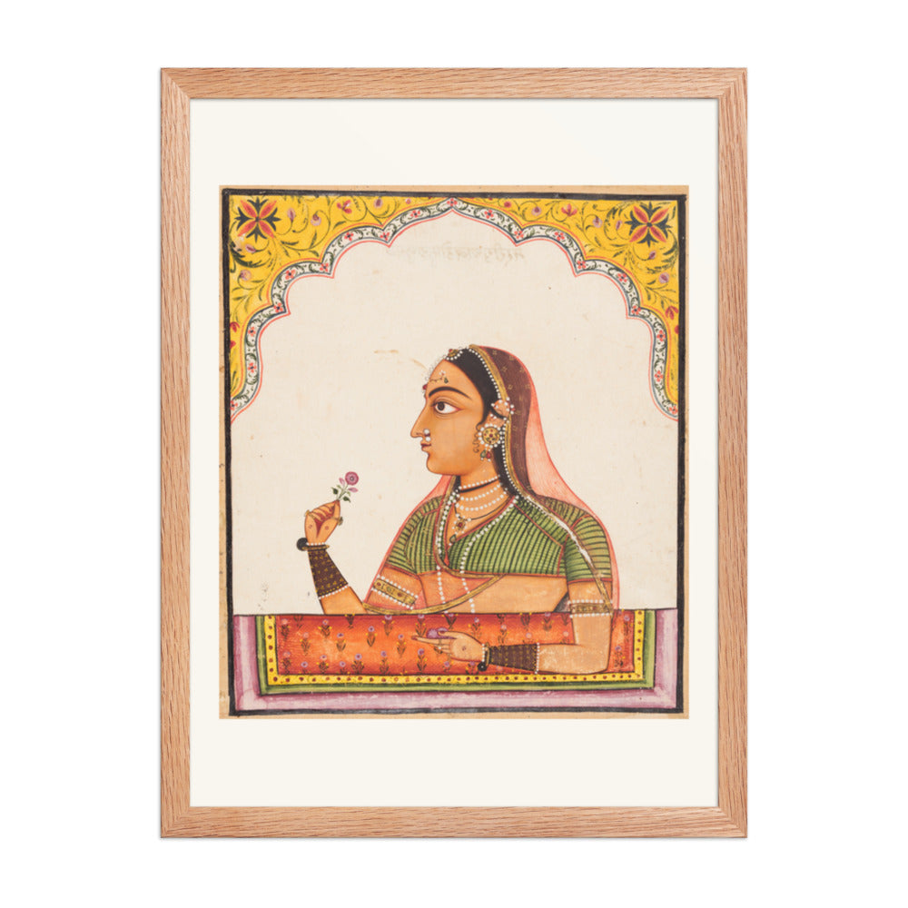 Noblewoman at a Jharokha Window — Restored Rajput Wall Art — view 3