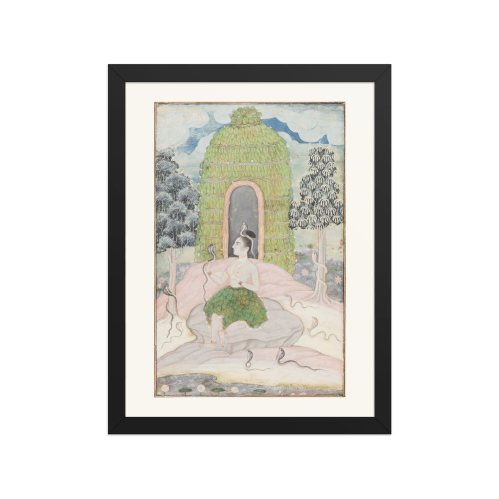 Ascetic Princess with Snakes in a Wilderness: Asavari — Restored Rajput Wall Art — view 2