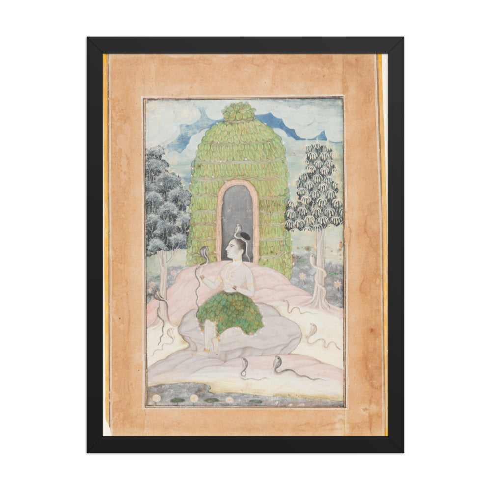 Ascetic Princess with Snakes in a Wilderness: Asavari — Restored Rajput Wall Art — view 1