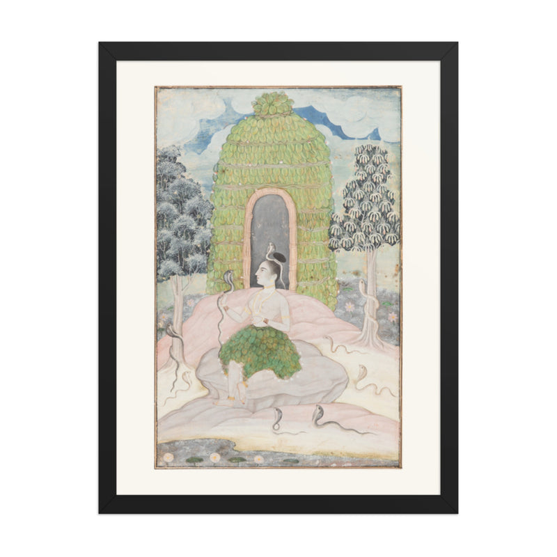 Ascetic Princess with Snakes in a Wilderness: Asavari — Restored Rajput Wall Art